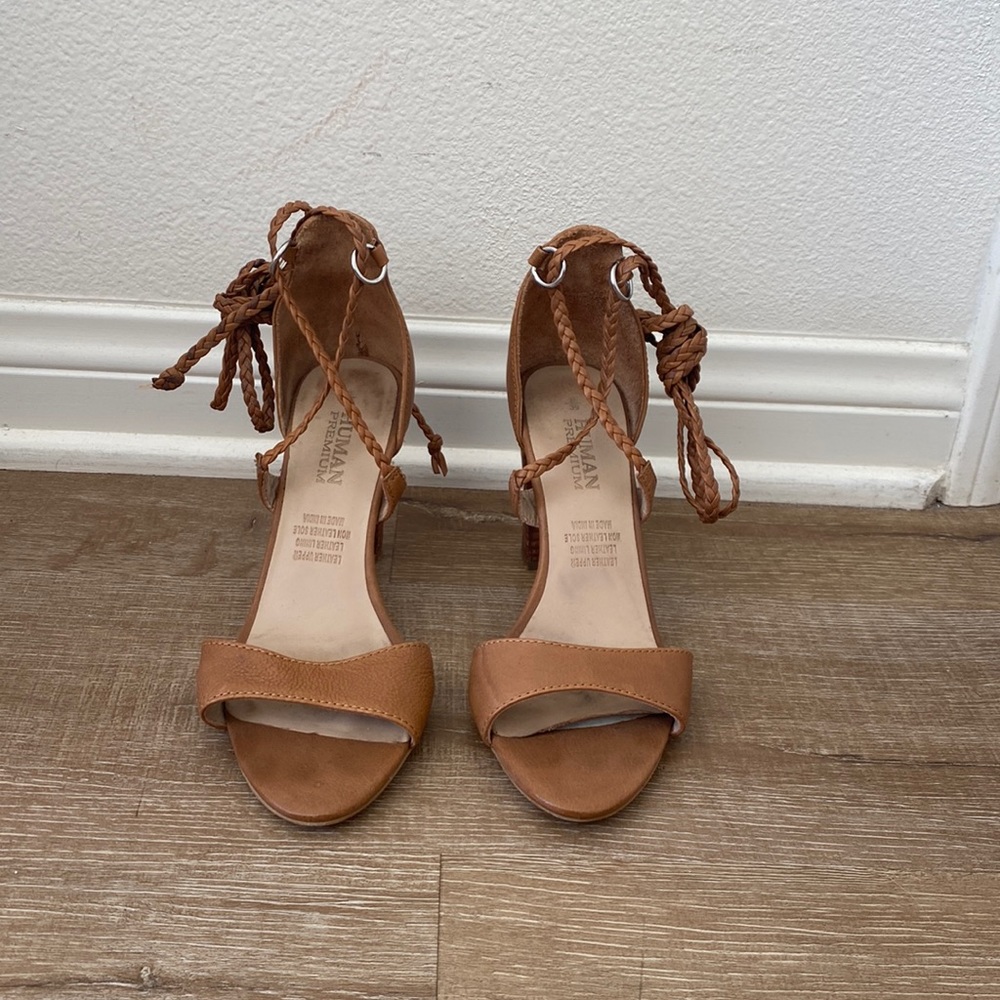 Heel sandal with lace up ankle strap
